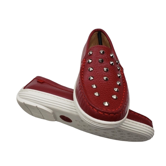 Marc Joseph | NIB Louisville Red Grainy Leather Studded Loafers Girl's 1.5 - Picture 7 of 14